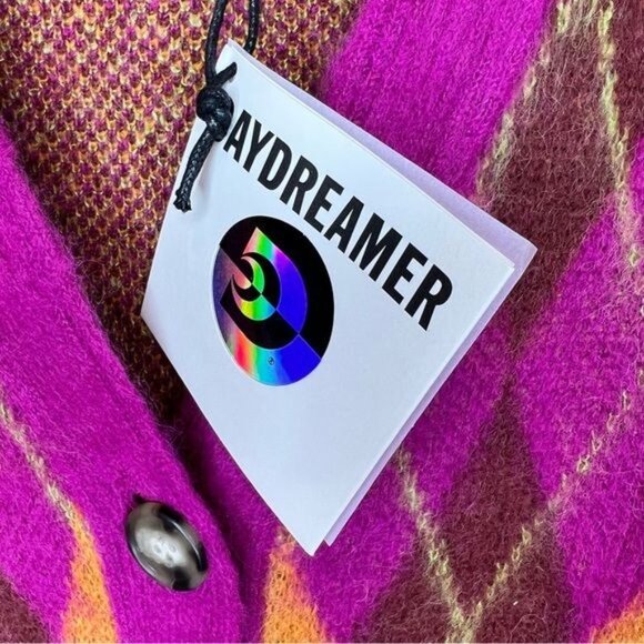 Daydreamer fuchsia Sunset Argyle Plaid Cropped Cardigan Sweater, Size Small NWT - Picture 5 of 10